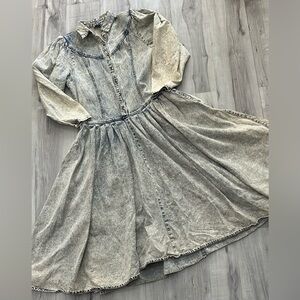 Vintage Denim Dress Juniors Size 11 Midi Acid Washed Western Prairiecore Cowgirl